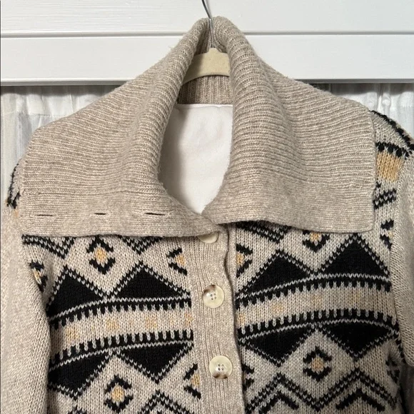 Who What Wear Fair Isle Cardigan Sweater Women’s Small Cream Geometric Knit - Picture 3 of 6